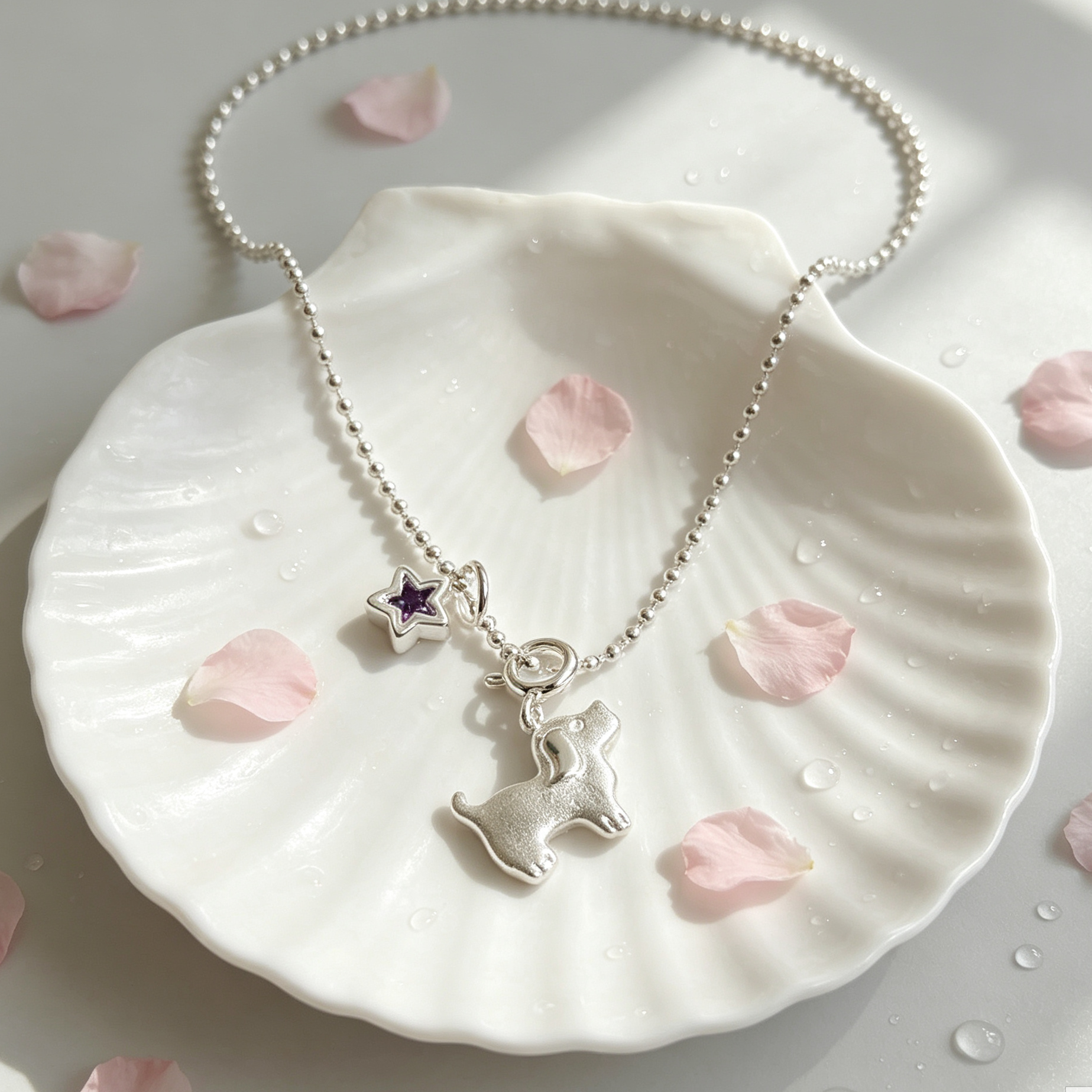 Silver Dachshund Dog Star Charm Necklace